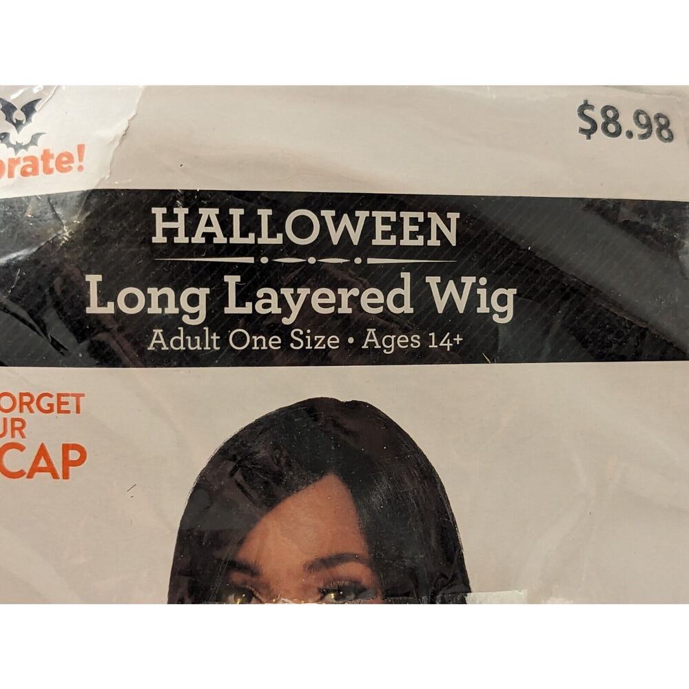 Black Hair Long Layered Wig Synthetic Costume Cosplay Halloween One Size